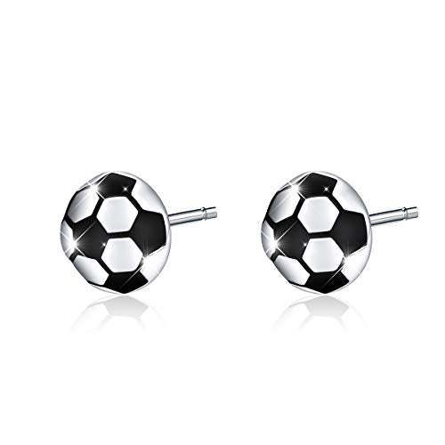Flyow Soccer Football Stud Earrings 925 Sterling Silver Soccer Ball Earrings Sports Jewelry for Women Men Soccer Gifts - Image 1