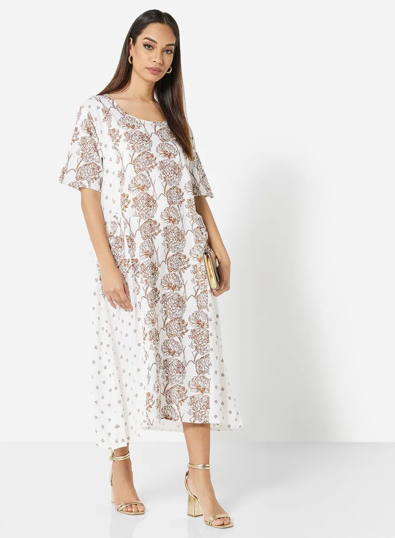 HANA & SARA WHITE SHORT PRINTED RAYON DRESS