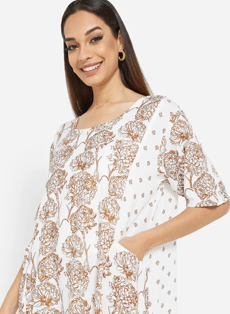 HANA & SARA WHITE SHORT PRINTED RAYON DRESS