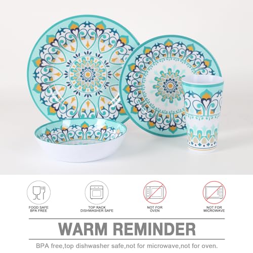 DAPOTO Melamine Dinnerware Set for 4-16 Pcs:Camping Dishes Set with Dinner Plates,Salad Plates,Bowls and Cups.Lightweight and Unbreakable.Indoor and Outdoor Use. - Image 5