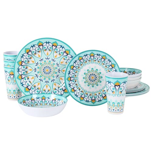 DAPOTO Melamine Dinnerware Set for 4-16 Pcs:Camping Dishes Set with Dinner Plates,Salad Plates,Bowls and Cups.Lightweight and Unbreakable.Indoor and Outdoor Use. - Image 1