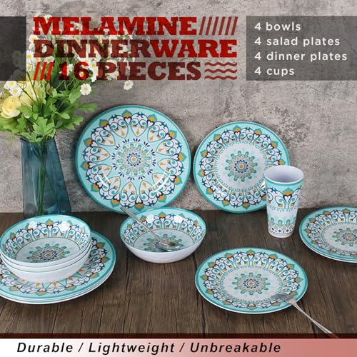 DAPOTO Melamine Dinnerware Set for 4-16 Pcs:Camping Dishes Set with Dinner Plates,Salad Plates,Bowls and Cups.Lightweight and Unbreakable.Indoor and Outdoor Use. - Image 2