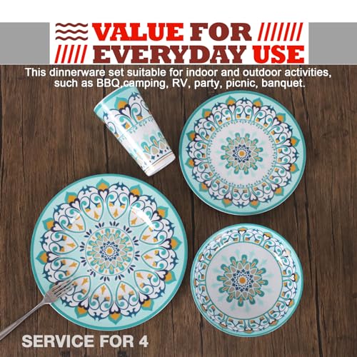 DAPOTO Melamine Dinnerware Set for 4-16 Pcs:Camping Dishes Set with Dinner Plates,Salad Plates,Bowls and Cups.Lightweight and Unbreakable.Indoor and Outdoor Use. - Image 4