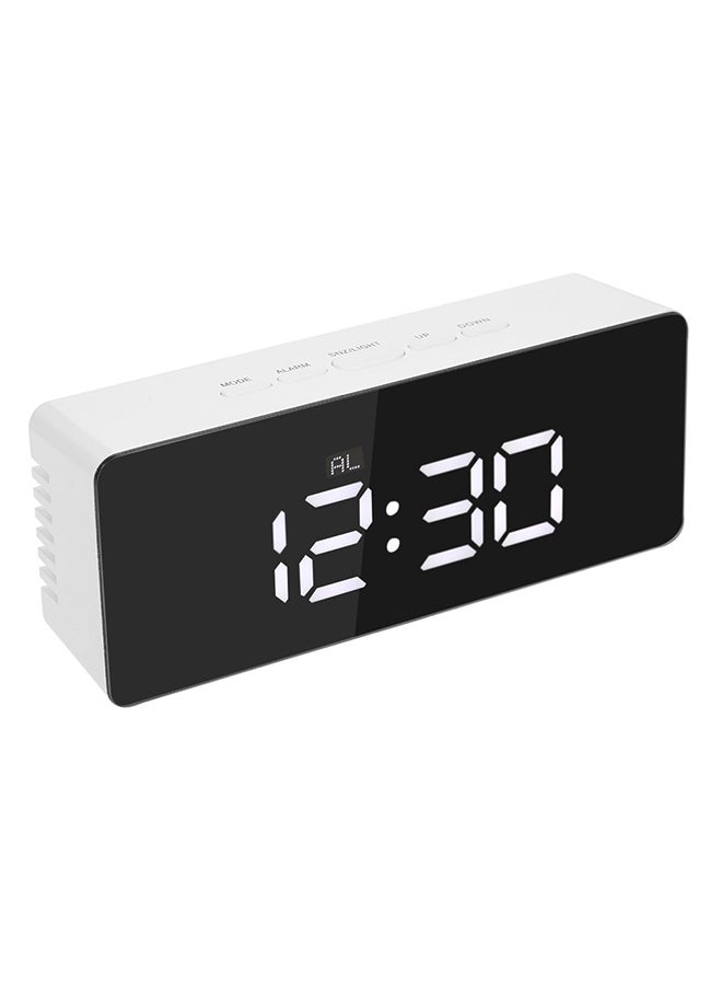 Alyashmac TS-S69 Digital Alarm Clock With Temperature Snooze Rectangular Mirror Clock White/Black
