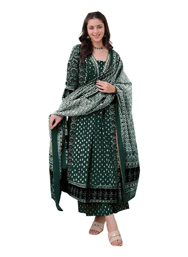 GoSriKi Women's Pure Cotton Anarkali Kurta  with Dupatta & Palazzo 2XL - Image 4