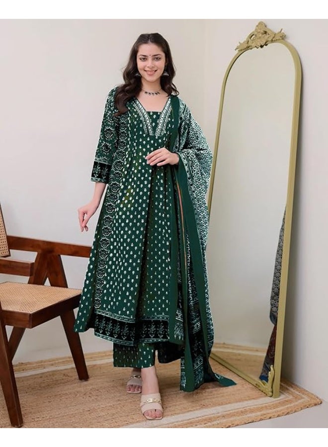 GoSriKi Women's Pure Cotton Anarkali Kurta  with Dupatta & Palazzo 2XL - Image 2