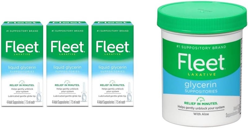 Fleet تحاميل الجلسرين السائلة من فليت للإمساك للبالغين 4 تحاميل 75 مل عبوة من 3 تحاميل ملينة تحاميل الجلسرين للإمساك للبالغين وعاء ملين من الألوة فيرا 50 عد - Image 1