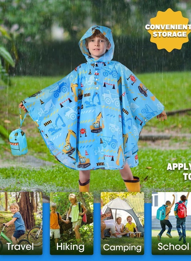 WAWSAM Lightweight Kids Rain Poncho Waterproof Kids Poncho Reusable Hooded Rain Jacket for Boys Girls - Image 4