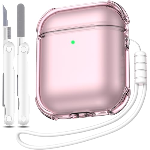 MHYALUDO for Airpods 2nd Generation Case Cover, Clear Soft TPU Transparent Four Corner Military Grade Shockproof Protective Case with Cleaning Kit for Airpods 2 Gen Charging case 2019, Clear Pink - Image 1