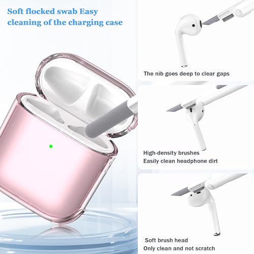 MHYALUDO for Airpods 2nd Generation Case Cover, Clear Soft TPU Transparent Four Corner Military Grade Shockproof Protective Case with Cleaning Kit for Airpods 2 Gen Charging case 2019, Clear Pink - Image 4
