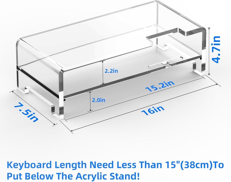Beimu Acrylic Monitor Stand Riser L16''xW7.5''xH4.7'' 2-Tier Acrylic Laptop Stand Clear Computer Stand Laptop Riser with Storage Desk Organizer Accessories for Home and Office - Image 2