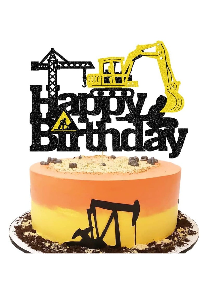 ThePartyPopper Construction Cake Toppers for Birthday Party Supplies Engineering Themed Happy Birthday Builder Party Supplies  - Image 1