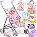 YIYBM Baby Doll with Stroller Set for Realistic Pretend Play for 3 4 5 6 7 Year Old Toddler Girls Gifts Baby Stroller Toys includes 125inch Baby Dolls 2 sets Doll Clothes and 17 PCS Doll Accessories - Image 2