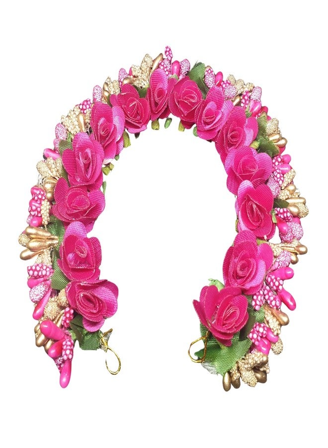 ANVIK Fancy Party Bridal Wedding Fabric/Artificial Rose Flower Bun Juda Hair Gajra for Women Flower Floral Hair Accessories for women Veni for hair (Dark Pink) - Image 1