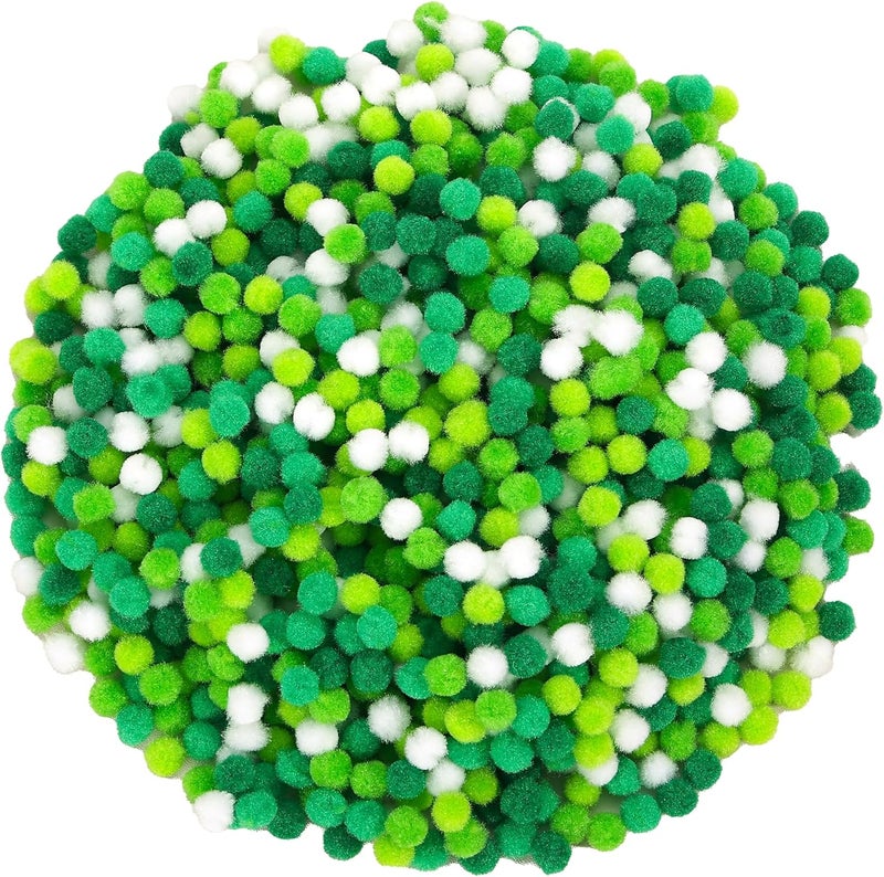Caydo 1200 Pieces 1cm Green White Pom Poms, Small Pompom Balls for Kids Creative Arts & Crafts Projects Making and DIY Christmas Decorations - Image 1