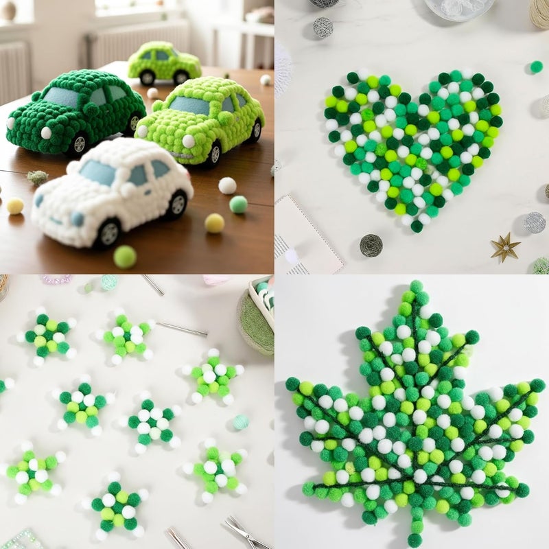 Caydo 1200 Pieces 1cm Green White Pom Poms, Small Pompom Balls for Kids Creative Arts & Crafts Projects Making and DIY Christmas Decorations - Image 2