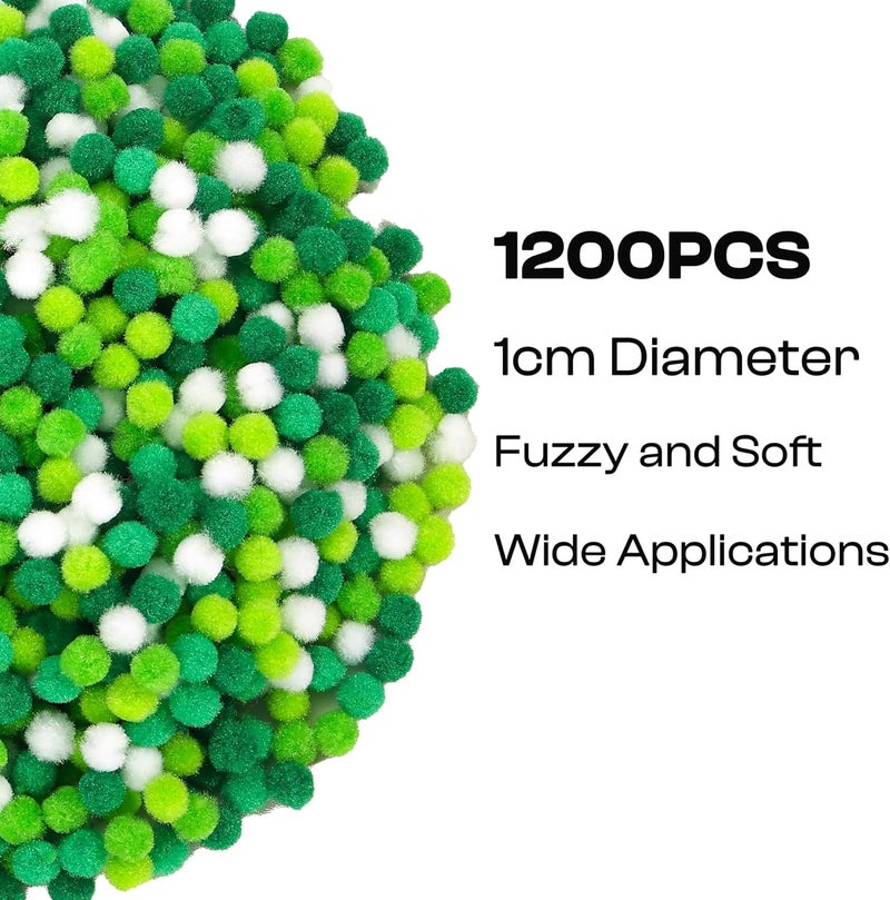 Caydo 1200 Pieces 1cm Green White Pom Poms, Small Pompom Balls for Kids Creative Arts & Crafts Projects Making and DIY Christmas Decorations - Image 3