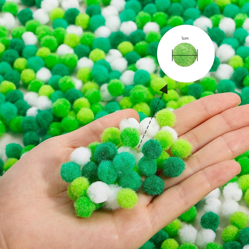 Caydo 1200 Pieces 1cm Green White Pom Poms, Small Pompom Balls for Kids Creative Arts & Crafts Projects Making and DIY Christmas Decorations - Image 4