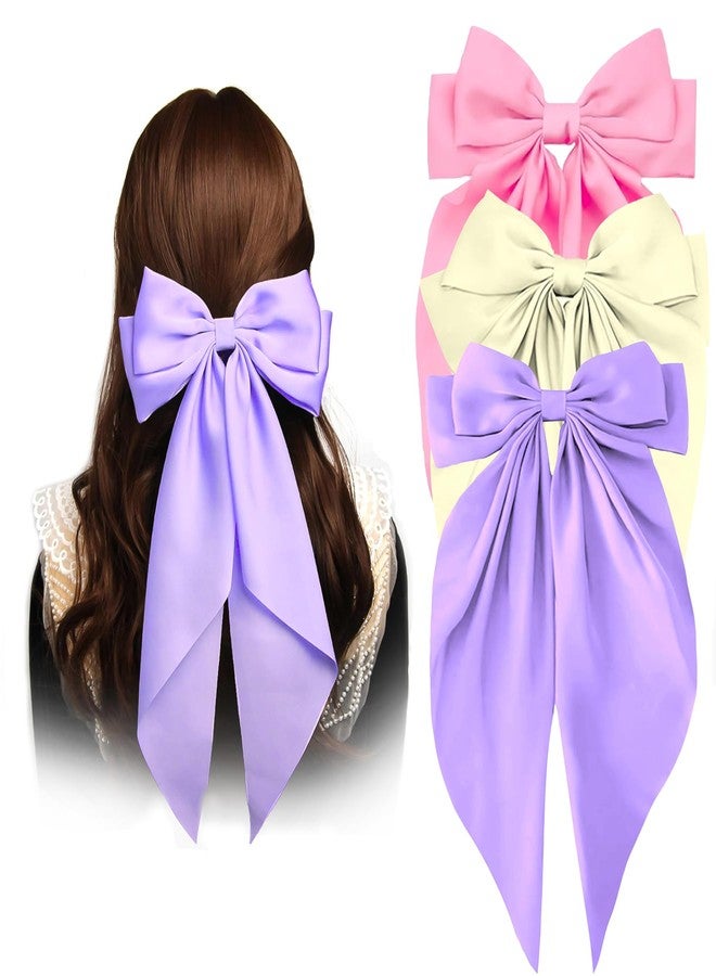 ANNACREATIONS ANNA CREATIONS 3 Pcs Fashion Hair Bows for Women Bows for hair Silk Satin Hair Ribbons Bow Hairclip for Women Cute Hair Clip for Girls Large Vintage Hair Hair Accessories Big Ribbon Bow Clip - Image 1