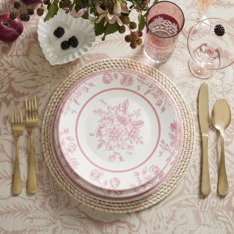 Jinei 8 Pcs Pink Floral Salad Plates Dinnerware Set Chinoiserie Ceramic Round Dessert Serving Plates 8 Inch Dinner Serving Tableware for Kitchen, Microwave Oven Dishwasher Safe - Image 4