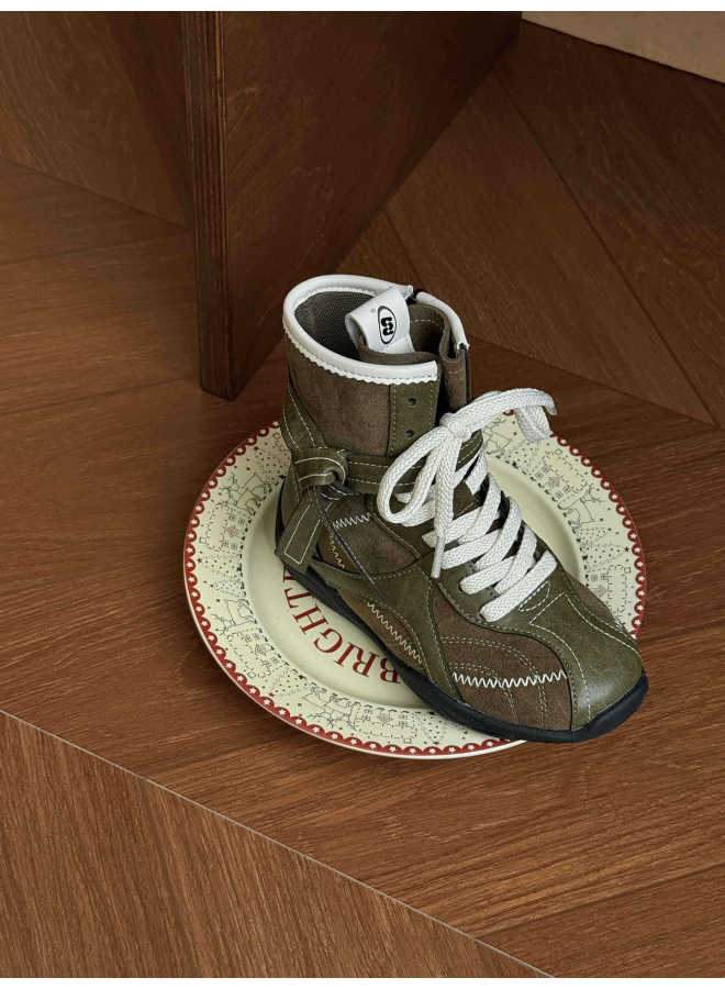 Xshx Boxing Shoes｜boys And Girls Autumn And Winter Retro Gourmet Motorcycle Shoes High-top Side Zipper Heavy Industry Niche Second-hand