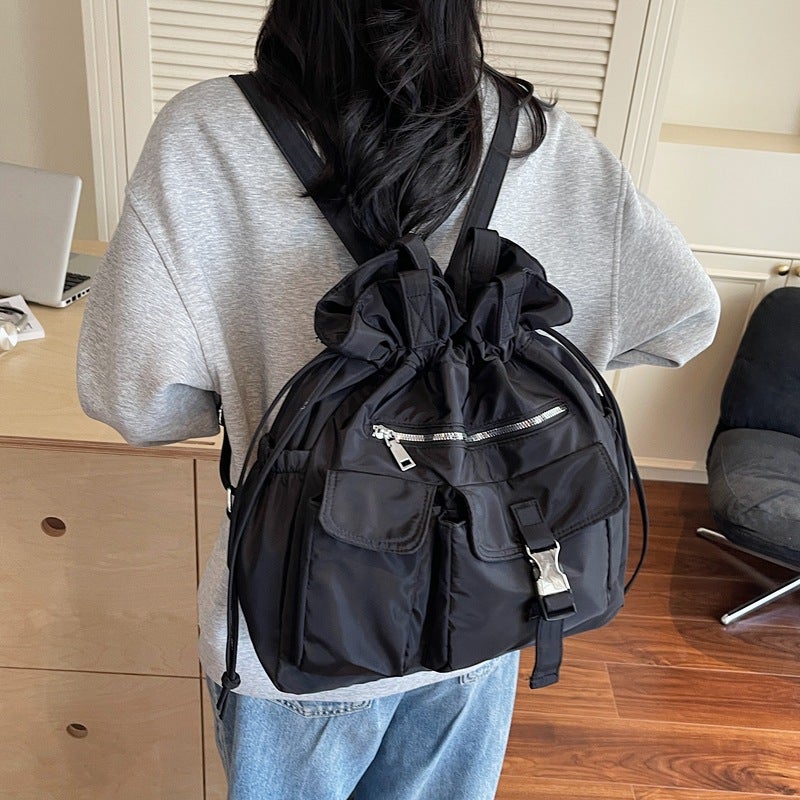 Handbag Nylon Drawstring Drawstring Large Capacity Simple Shoulder Bag Casual Versatile New Class Commuting Backpack - Image 3