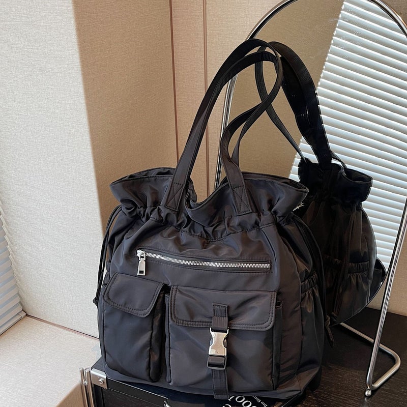 Handbag Nylon Drawstring Drawstring Large Capacity Simple Shoulder Bag Casual Versatile New Class Commuting Backpack - Image 2