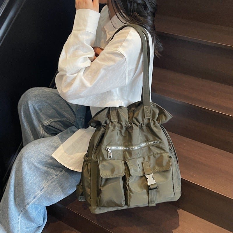 Handbag Nylon Drawstring Drawstring Large Capacity Simple Shoulder Bag Casual Versatile New Class Commuting Backpack - Image 5