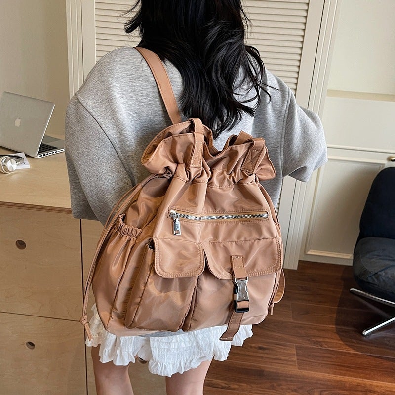Handbag Nylon Drawstring Drawstring Large Capacity Simple Shoulder Bag Casual Versatile New Class Commuting Backpack - Image 4