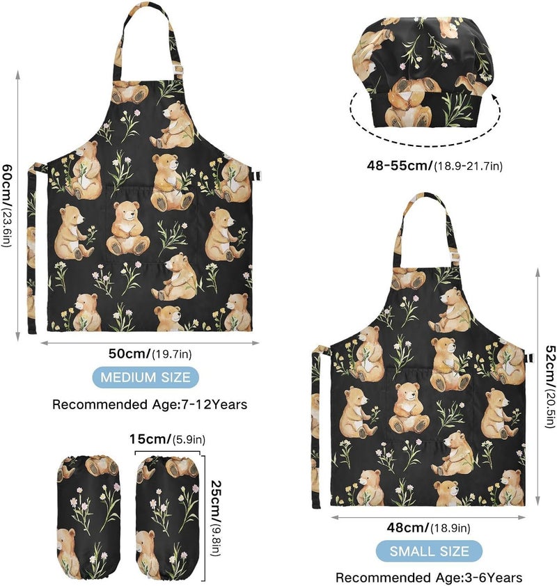 Kid Chef Apron Hat Waterproof Sweet Bears Black Toddler Chef Hat Apron Baking Set for Children 3-12 Years Old - Image 3