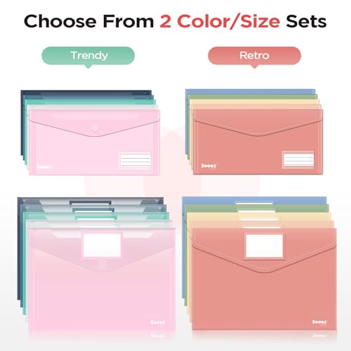 Sooez 10Pack Plastic Envelopes, Plastic File Folder, Folders for Documents Retro Colors, Super Heavyweight Document Holder, Storage Pouches, File Envelopes for School Office Supplies - Image 2