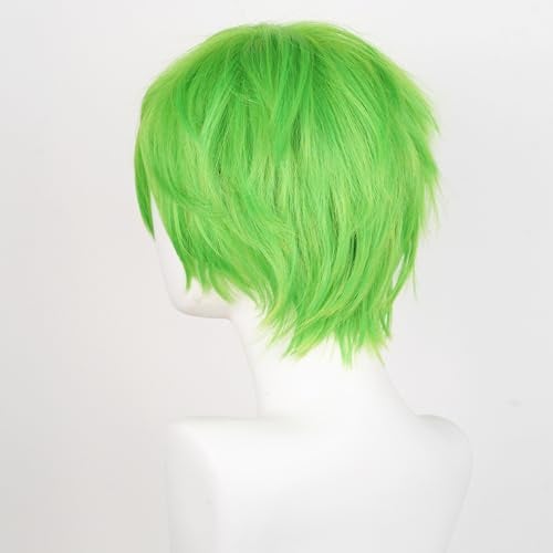 Aicos Alacos Short Green Layered Anime Cosplay Wig Halloween Christmas Carnival Dress Up Pretend Play Party Wig+Cap (Green) - Image 3