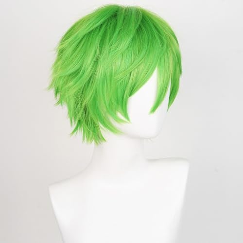 Aicos Alacos Short Green Layered Anime Cosplay Wig Halloween Christmas Carnival Dress Up Pretend Play Party Wig+Cap (Green) - Image 2