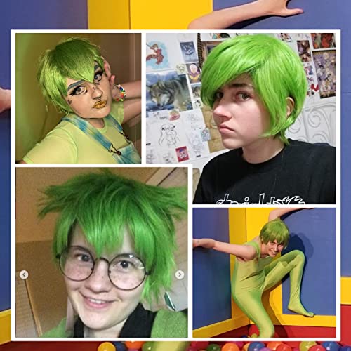 Aicos Alacos Short Green Layered Anime Cosplay Wig Halloween Christmas Carnival Dress Up Pretend Play Party Wig+Cap (Green) - Image 4