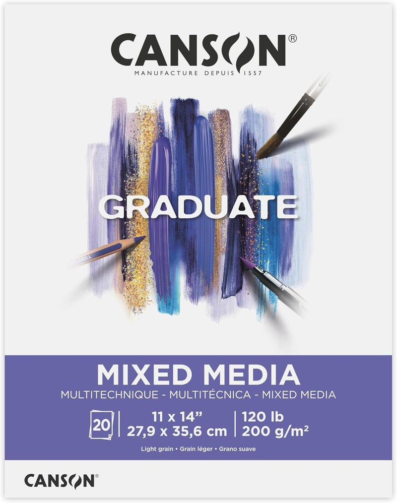 Canson Graduate Mixed Media Pad Foldover 11x14 inch 20 Sheets  Artist Paper for Adults and Students  Watercolors Mixed Media Markers and Art Journaling - Image 1