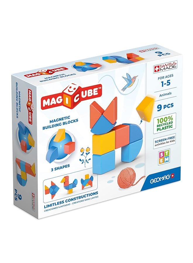 جيوماغ مجموعة بناء ماجيكوب 3 أشكال، لعبة بناء مغناطيسية تعليمية، مصنوعة في سويسرا، بلاستيك معاد تدويره بنسبة 100%، مفتوحة النهاية، مناسبة للأطفال من عمر سنة فما فوق، 9 قطع - Image 1