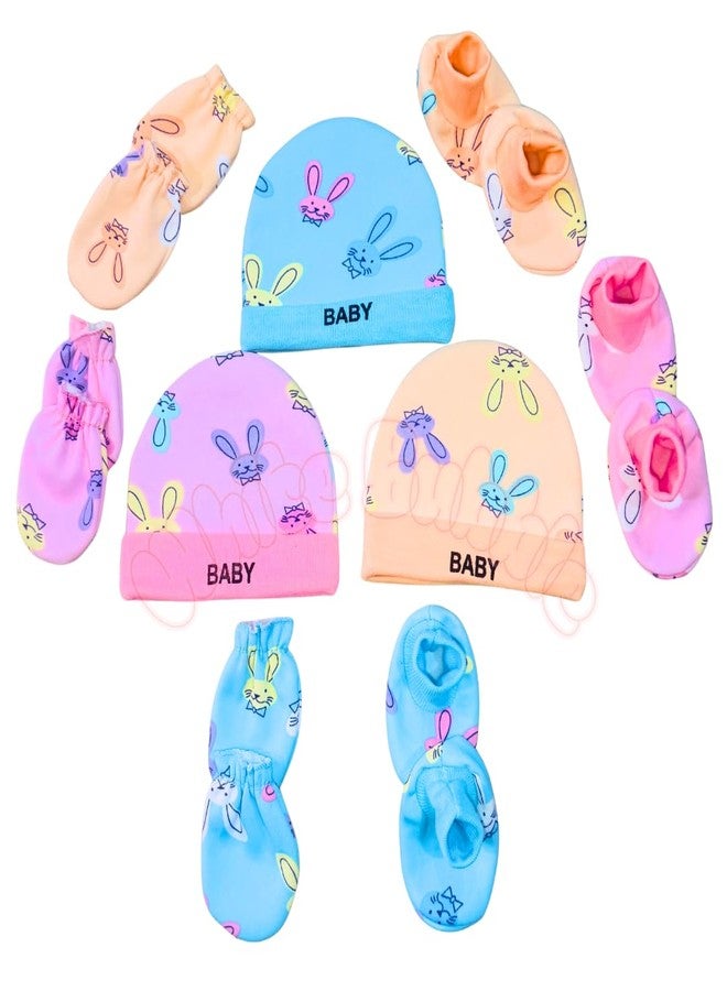 White Bubble Winter Baby Woolen Cap Gloves Socks Set | Extra Warm | Perfect for Cold Weather | 0-12 Months | Pack of 3 | Multicolor | Random Color & Design - Image 1