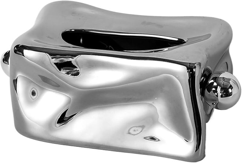 Ceramic Tissue Box With Silver Pleats Geometric Spheres Black Balls RANDL Color - Image 2