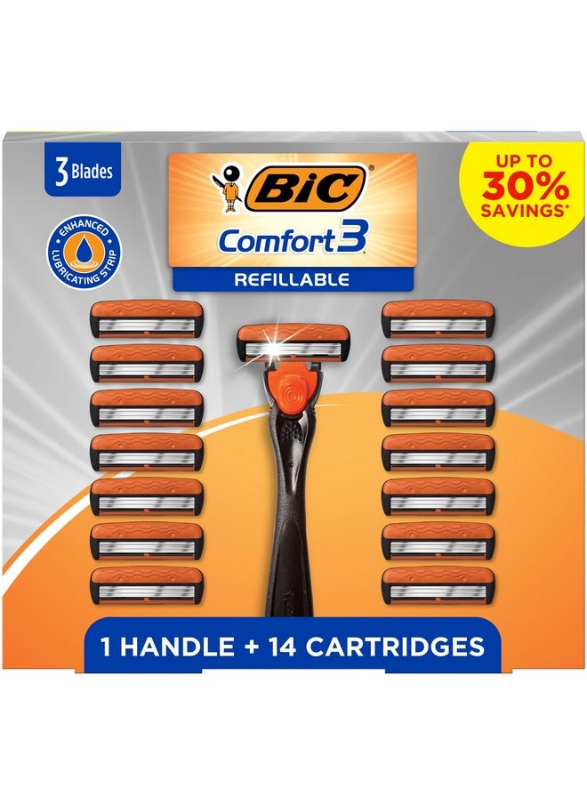 Bic Holiday Special: BIC Comfort 3 Refillable Men's Razor Set, 3 Blade Razors with Enhanced Lubricating Strip, 1 Handle and 14 Cartridges, 15-Piece Giftbox Set  - Image 1