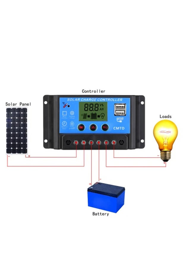 Solar Charge Controller With LCD 12V/24V Black/Blue 13x2.5x6.8centimeter - Image 2