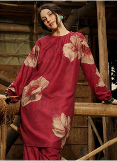  قصة Women's Rouge Pink Poppy Flora Kurti With Trousers  - Image 3