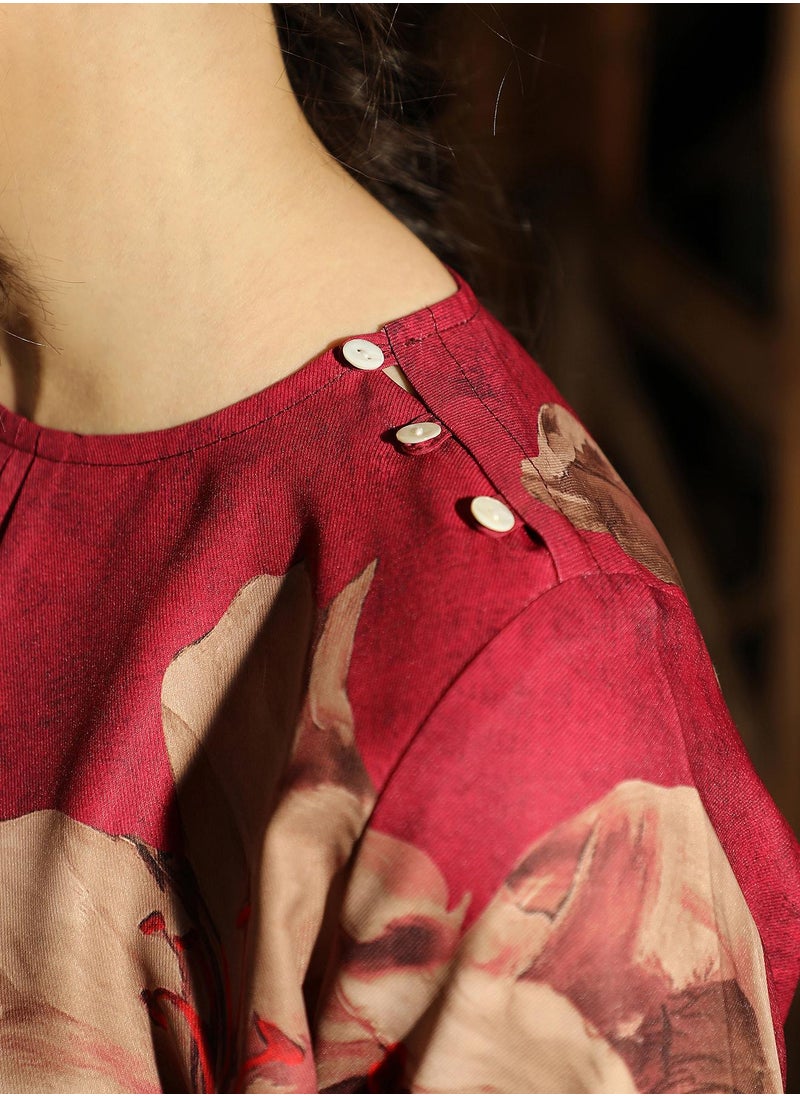  قصة - Women's Rouge Pink Poppy Flora Kurti With Trousers - Image 1