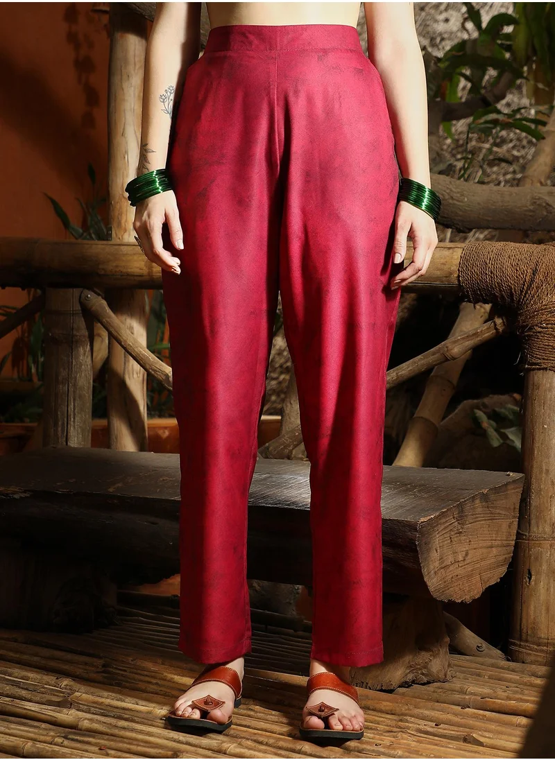 QISSA Women's Rouge Pink Poppy Flora Kurti With Trousers