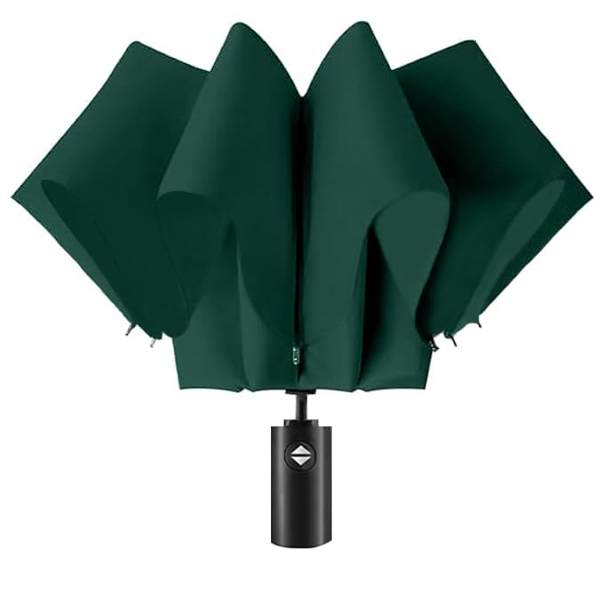 LACOSSI UV Umbrella with Novelty Carabiner Handle, Travel Umbrellas for Rain and Sun Windproof Compact, Automatic Open Close, 8 Ribs, Portable Umbrella for Men and Women (L-Green) - Image 2