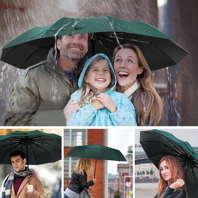LACOSSI UV Umbrella with Novelty Carabiner Handle, Travel Umbrellas for Rain and Sun Windproof Compact, Automatic Open Close, 8 Ribs, Portable Umbrella for Men and Women (L-Green) - Image 5
