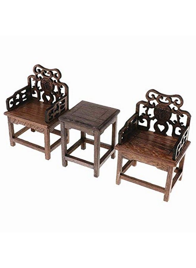 EatingBiting 1:6 Dollhouse Miniature Handcraft Furniture Retro Wood Square Table Armchairs 3 Pieces Dollhouse Furniture Miniatures 1:6 Scale 3Pcs Rosewood Table And Chairs Settoys Action Figures - Image 3