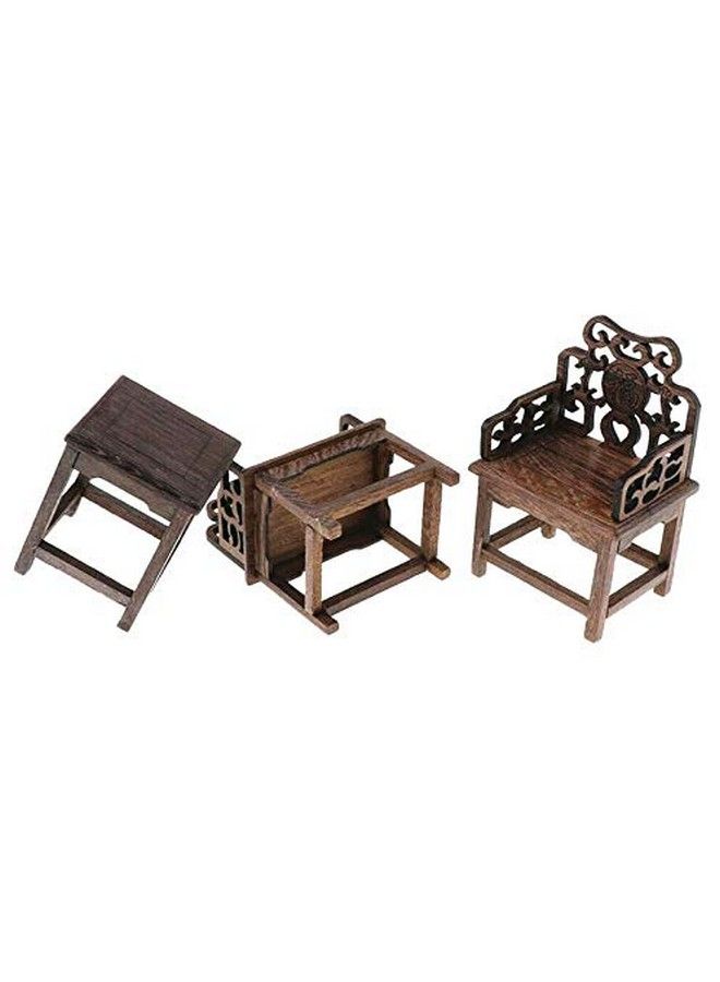 EatingBiting 1:6 Dollhouse Miniature Handcraft Furniture Retro Wood Square Table Armchairs 3 Pieces Dollhouse Furniture Miniatures 1:6 Scale 3Pcs Rosewood Table And Chairs Settoys Action Figures - Image 5