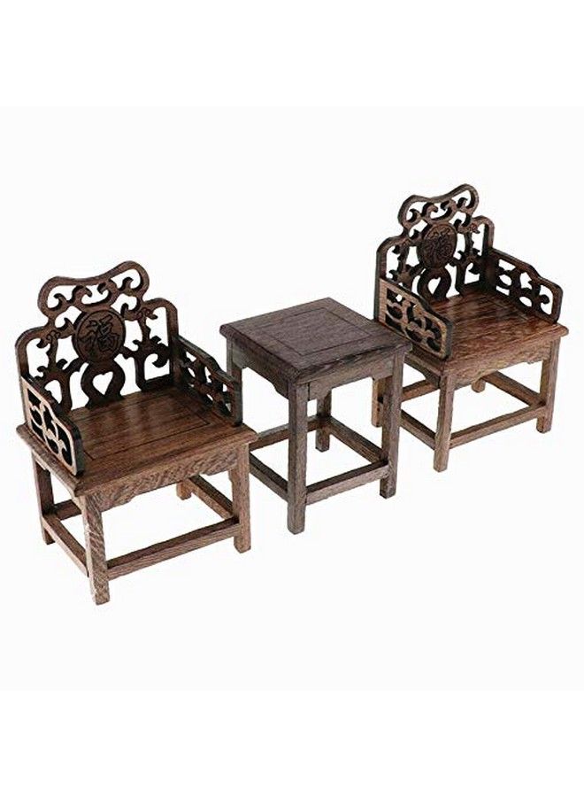EatingBiting 1:6 Dollhouse Miniature Handcraft Furniture Retro Wood Square Table Armchairs 3 Pieces Dollhouse Furniture Miniatures 1:6 Scale 3Pcs Rosewood Table And Chairs Settoys Action Figures - Image 2