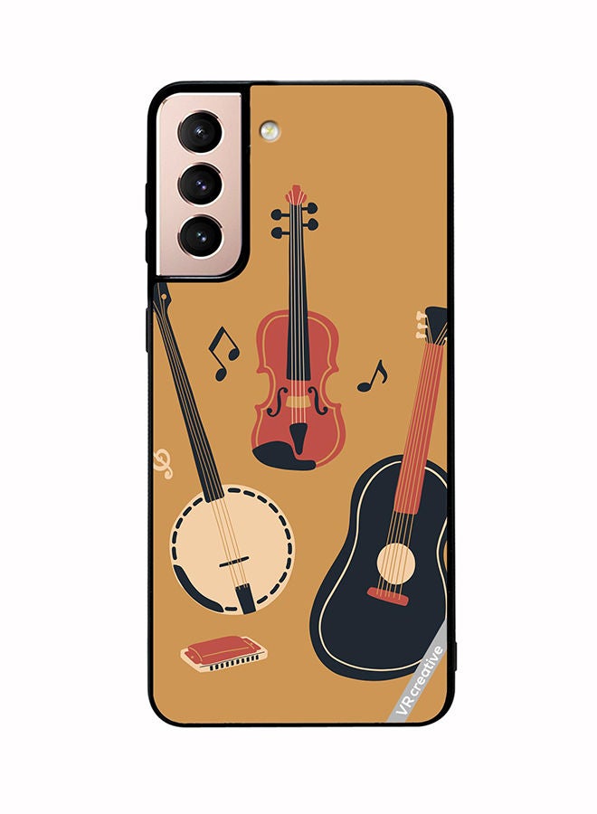 VR CREATIVE Protective Case Cover For Samsung Galaxy S21 Plus 5G Banjo Acoustic Guitar Violin Notes And Harmonica Design Multicolour - Image 1