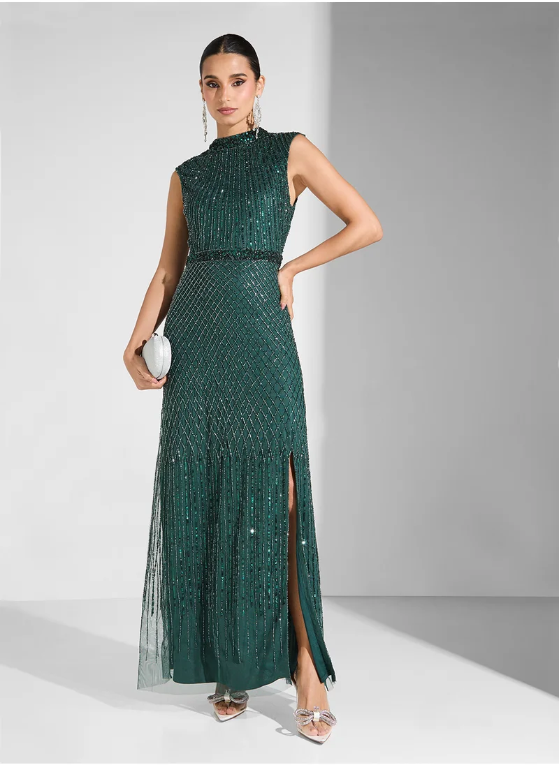 Namshi x Sleeveless Embellished Dress With Slit